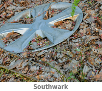 Hubcap lost to a pothole in Southwark